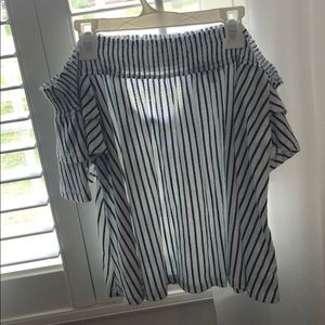 Navy and White Striped Off the Shoulder Top